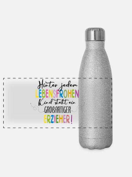 Großartiger Erzieher - Panorama Glitzer Isolierflasche 500 ml - Silber Glitzer