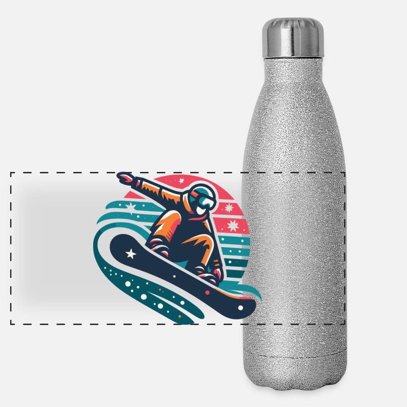 Dynamische Snowboarder-Bewegungsillustration - Panorama Glitzer Isolierflasche 500 ml - Silber Glitzer