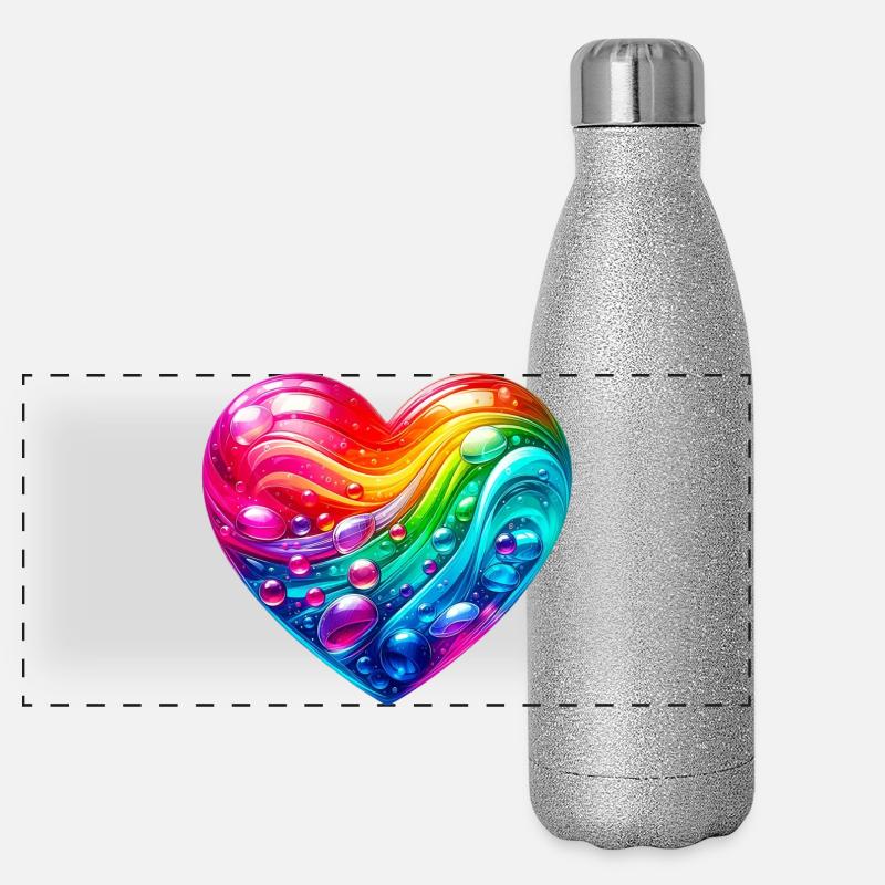 Buntes Herz Panorama Glitzer Isolierflasche 500 ml