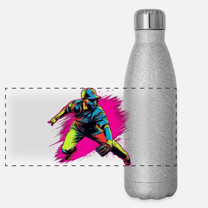 Baseballspieler Steamwave Panorama Glitzer Isolierflasche 500 ml