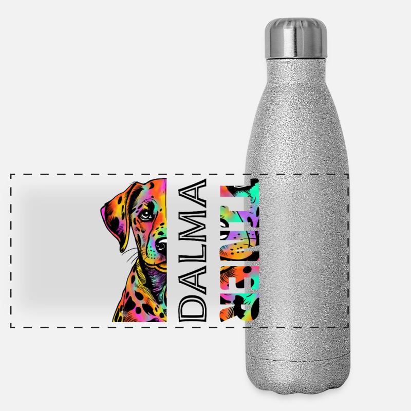 Farbenfroher Dalmatiner Panorama Glitzer Isolierflasche 500 ml