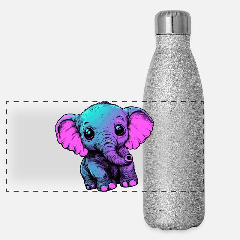 Néon éléphant Pop Art Couleurs Gourde isotherme panoramique pailletée 500 ml