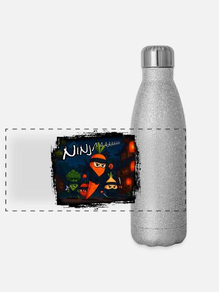 Carrot Ninja - Panorama Glitzer Isolierflasche 500 ml - Silber Glitzer