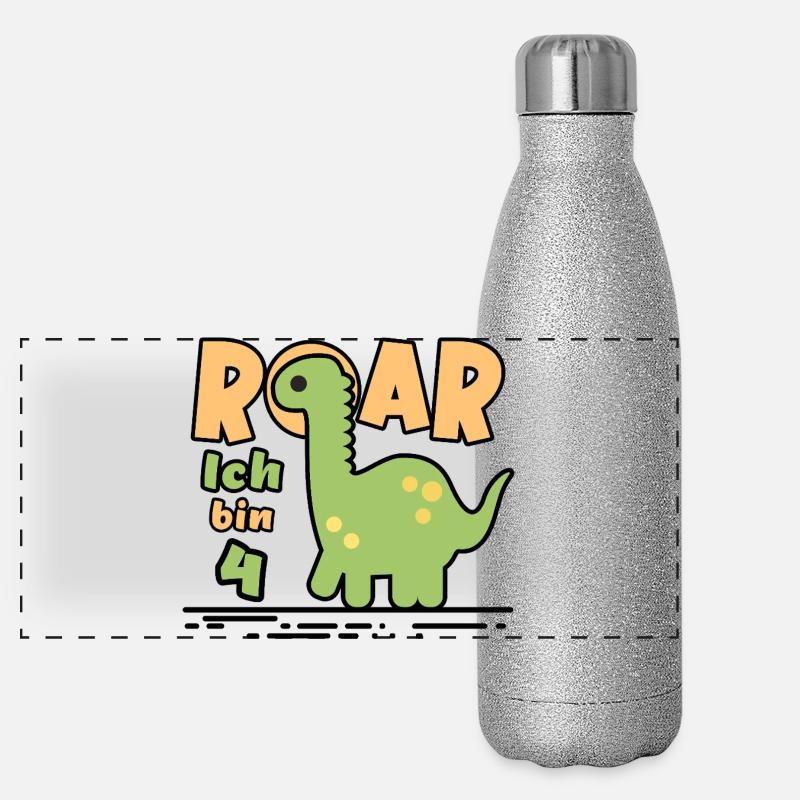 Dinosaure du 4e anniversaire Gourde isotherme panoramique pailletée 500 ml