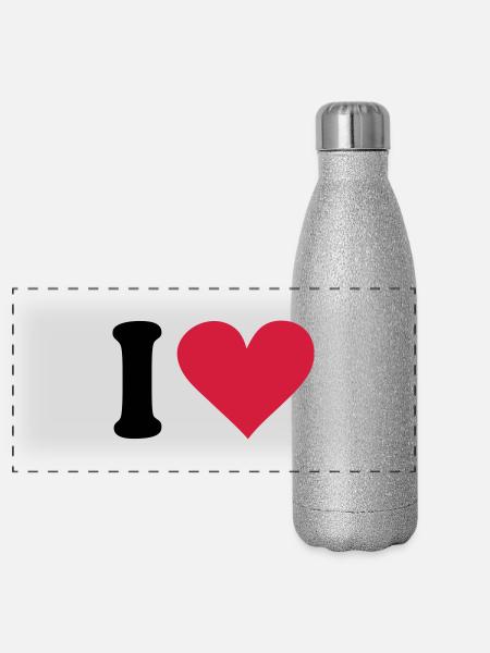I - love - Panorama Glitzer Isolierflasche 500 ml - Silber Glitzer - Vorne