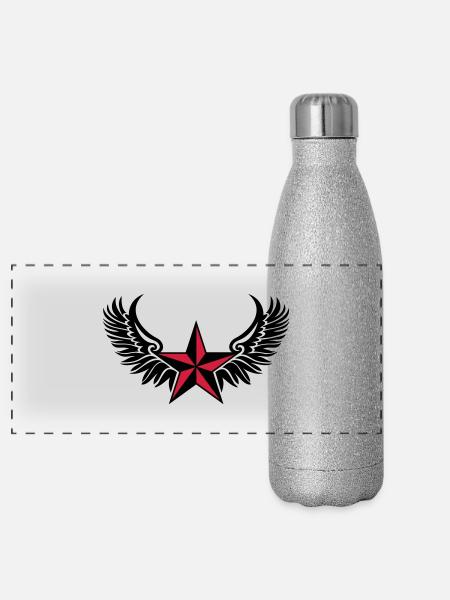 Nautical Star - Protection Symbol - Tattoo Style - Panoramic Glitter Thermal Bottle 500 ml - silver glitter - Front