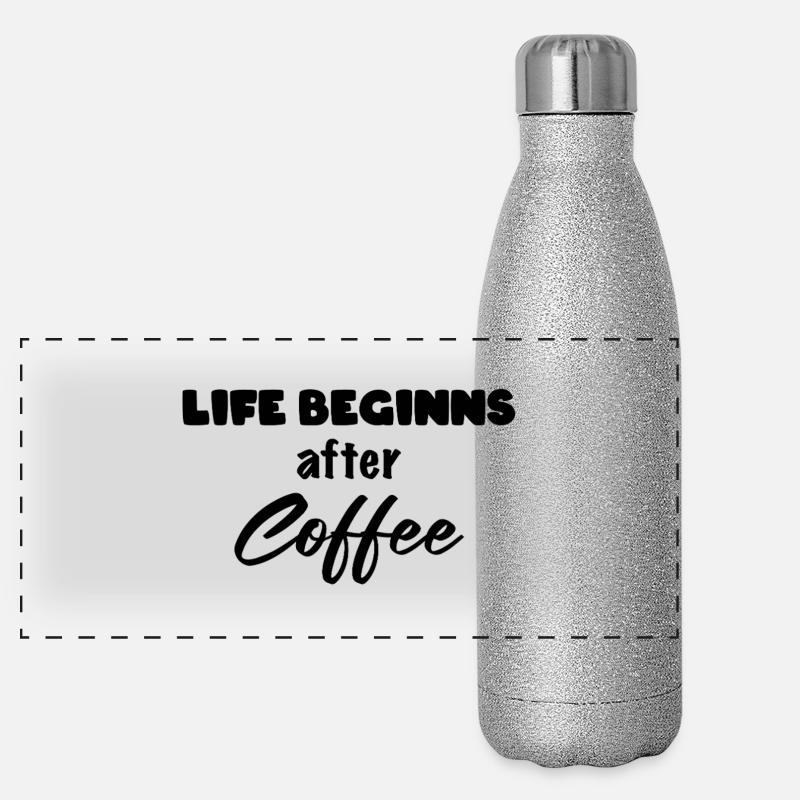 Life beginns after Coffee Panorama Glitzer Isolierflasche 500 ml