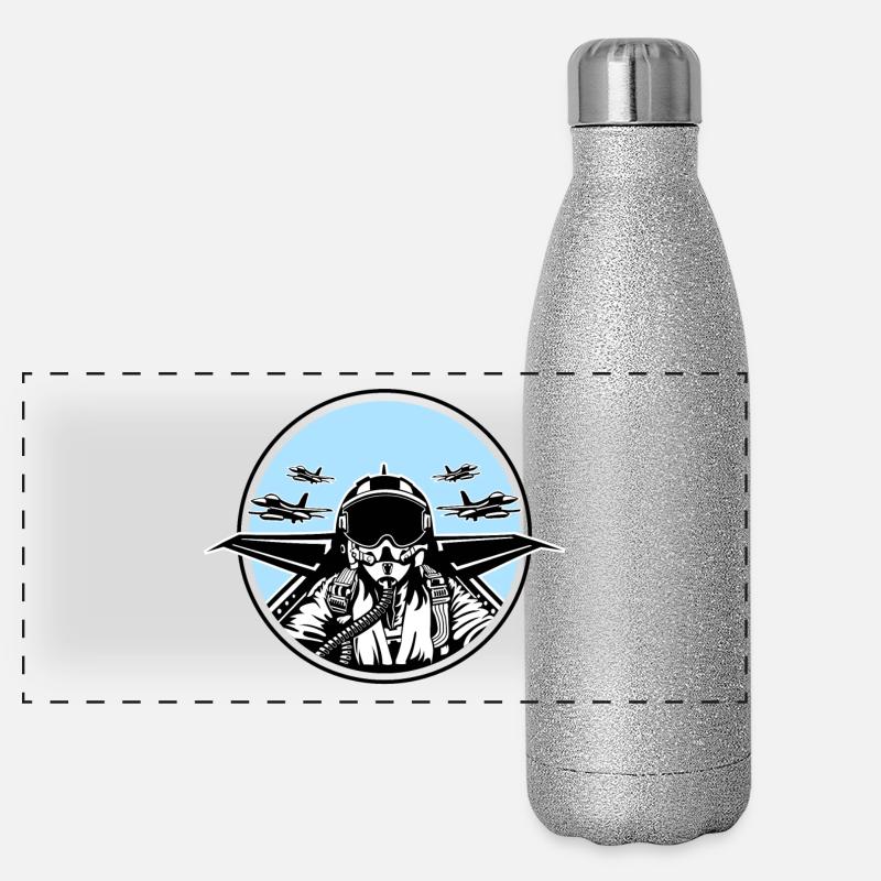 Jet Pilot / Kampfpilot 01_weiß Schwarz Panorama Glitzer Isolierflasche 500 ml