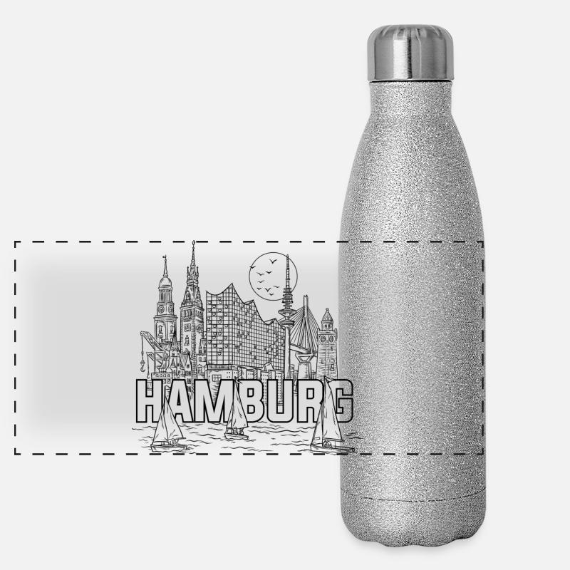 Hamburg an der Elbe Panorama Glitzer Isolierflasche 500 ml