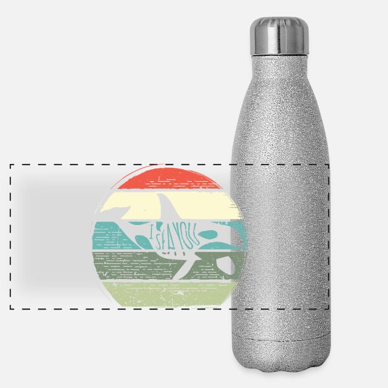 Retro Whale Sunset Circle Panorama Glitzer Isolierflasche 500 ml