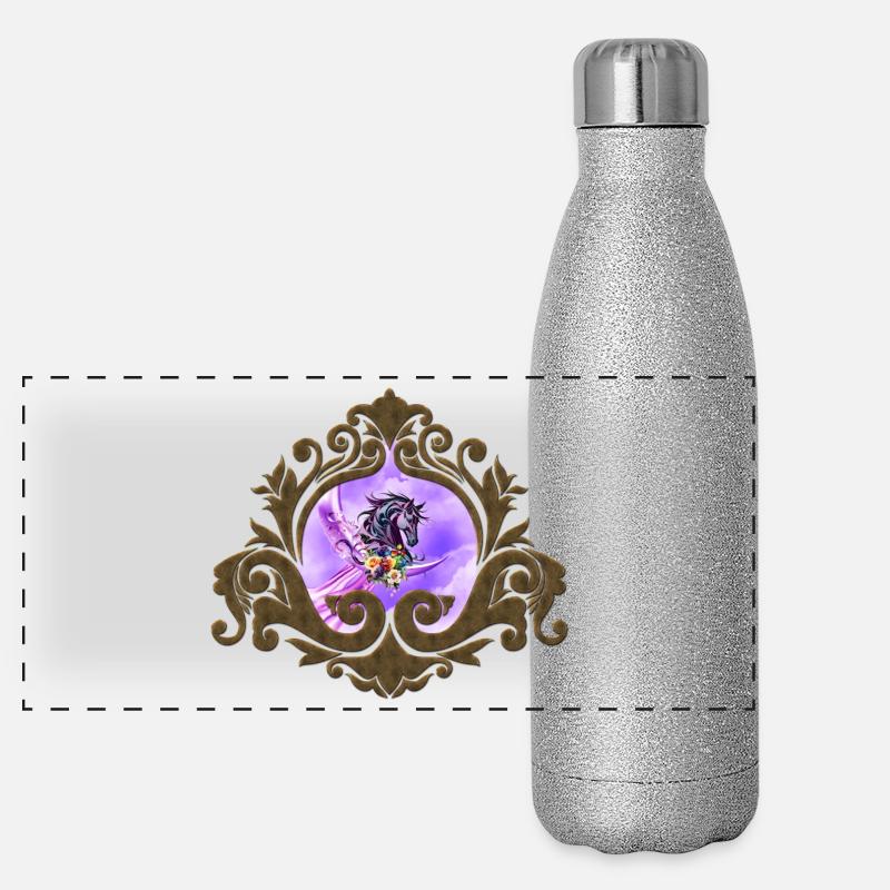 Elegantes buntes Wildpferd Panorama Glitzer Isolierflasche 500 ml