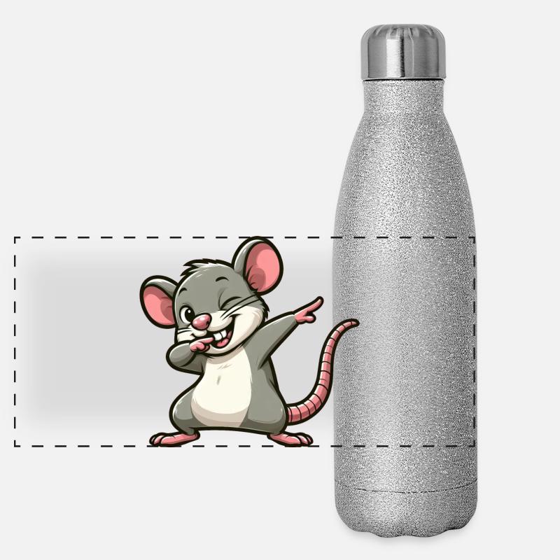 Rat and Mouse Dabbing Cartoon Panoramic Glitter Thermal Bottle 500 ml