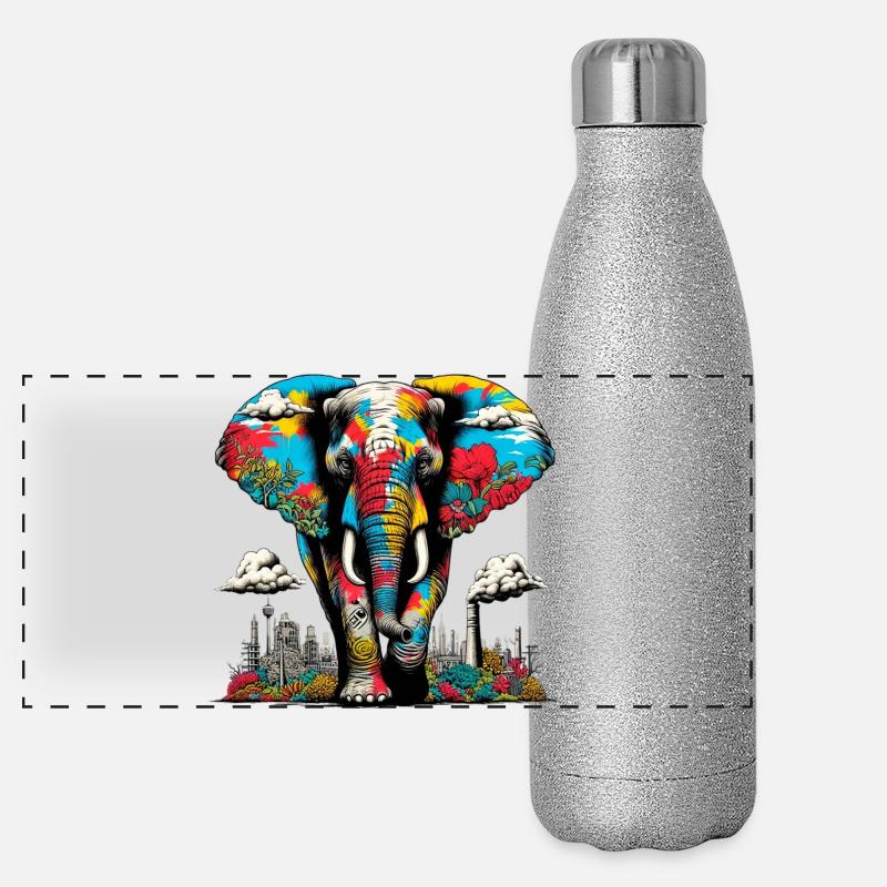 Éléphant dans un paysage urbain de métropole Gourde isotherme panoramique pailletée 500 ml