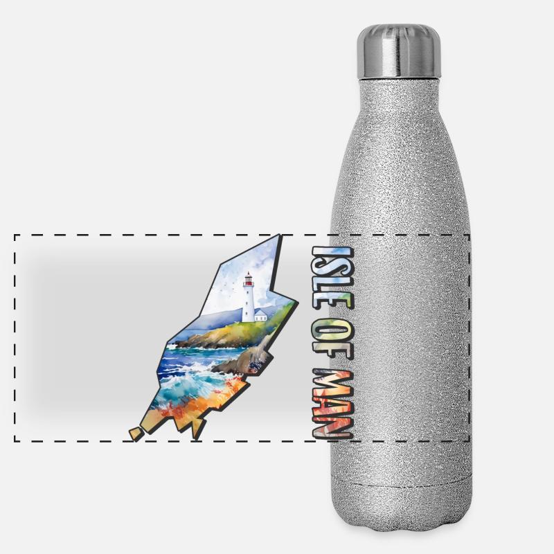 Carte à l’aquarelle de l’île de Man Gourde isotherme panoramique pailletée 500 ml