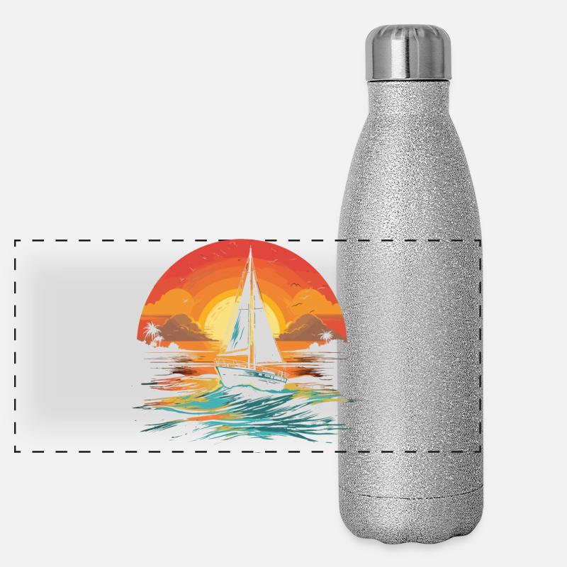 Sailing Illustration Panoramic Glitter Thermal Bottle 500 ml