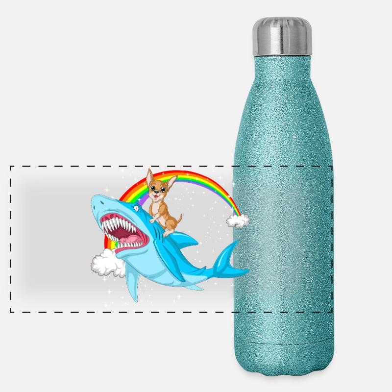 Chihuahua auf Hai mit Regenbogen Panorama Glitzer Isolierflasche 500 ml