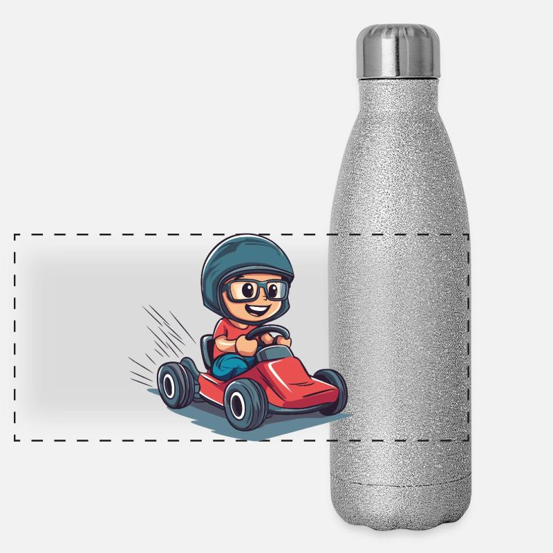 Kartfahrer mit Helm und Brille Panorama Glitzer Isolierflasche 500 ml