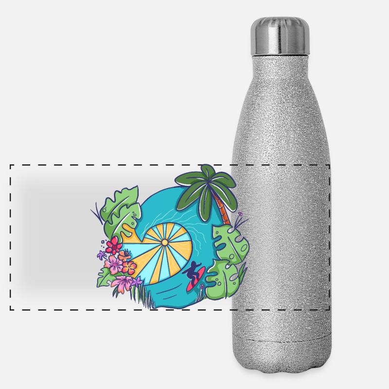 Tropical Ocean Wave with Palms – Summer Art Panorama Glitzer Isolierflasche 500 ml