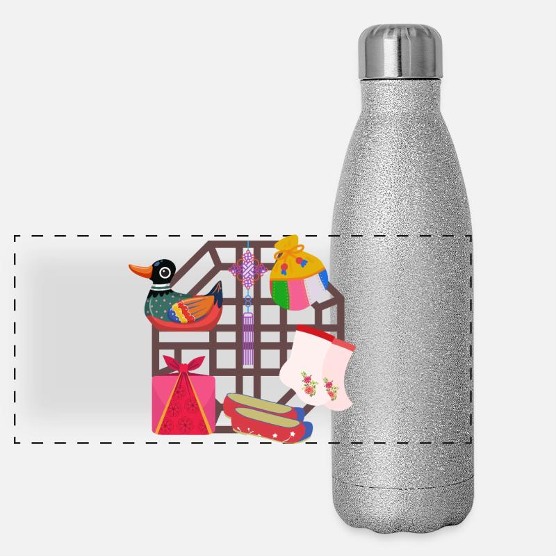 Tradition coréenne – Canard mandarin et symboles Gourde isotherme panoramique pailletée 500 ml