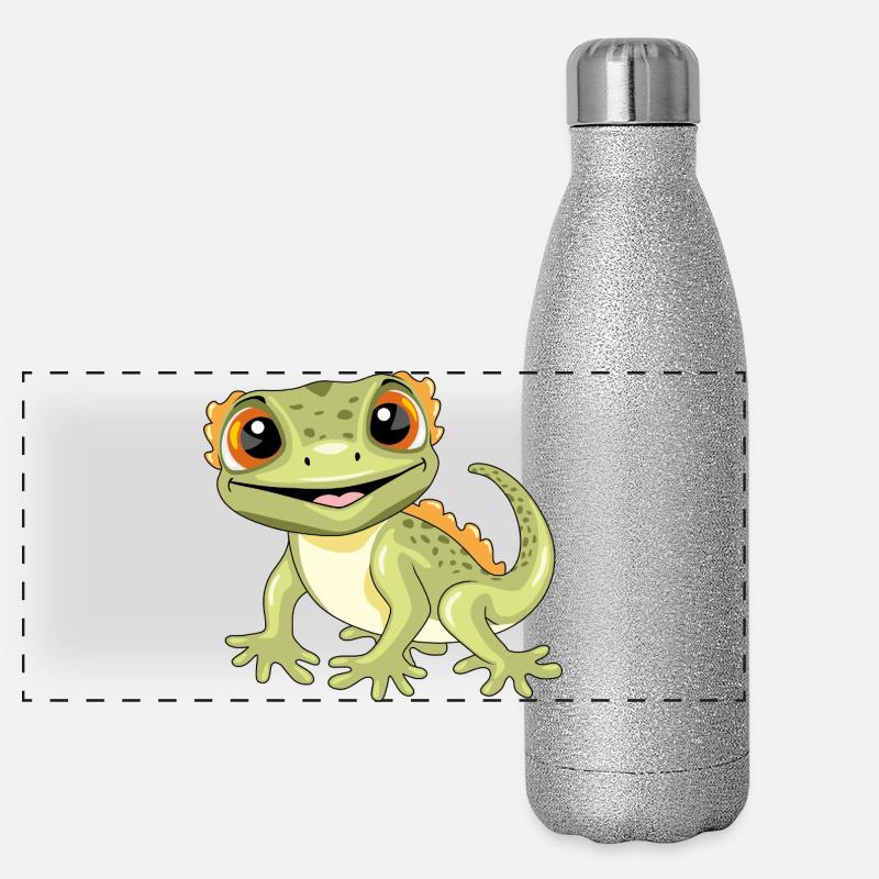 Funny smiling gecko Panoramic Glitter Thermal Bottle 500 ml