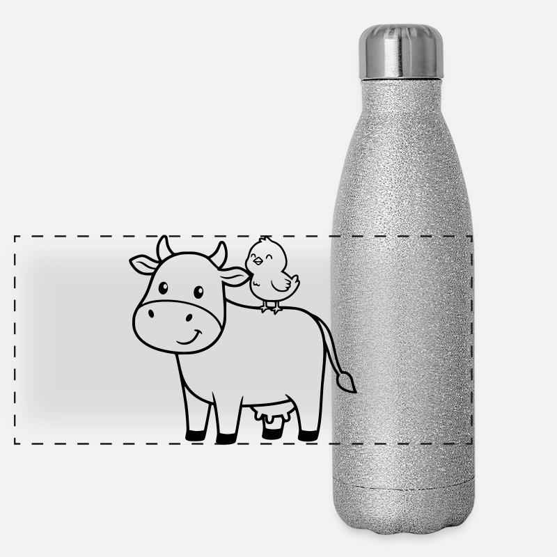 Süße Kuh mit Vogel Freundschaft Panorama Glitzer Isolierflasche 500 ml