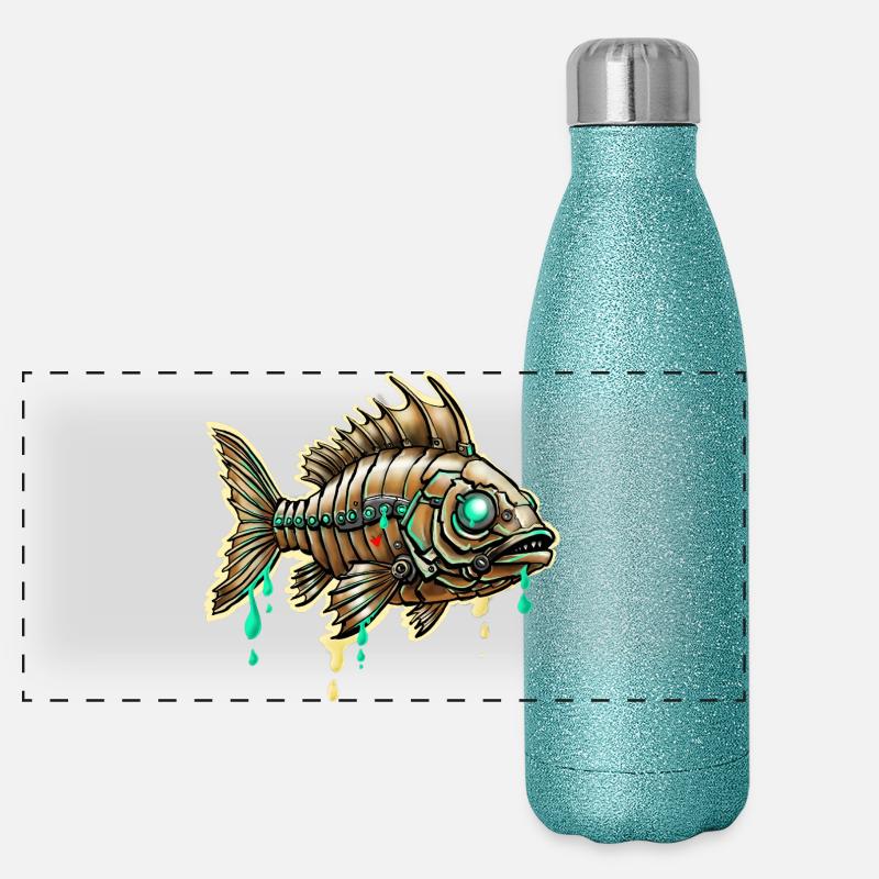 Cybernetic Steampunk Fish Panoramic Glitter Thermal Bottle 500 ml