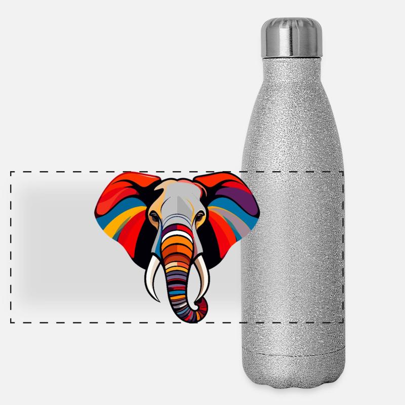 Bunter Elefantenkopf Kunst Pop Art Elefant Motiv Panorama Glitzer Isolierflasche 500 ml