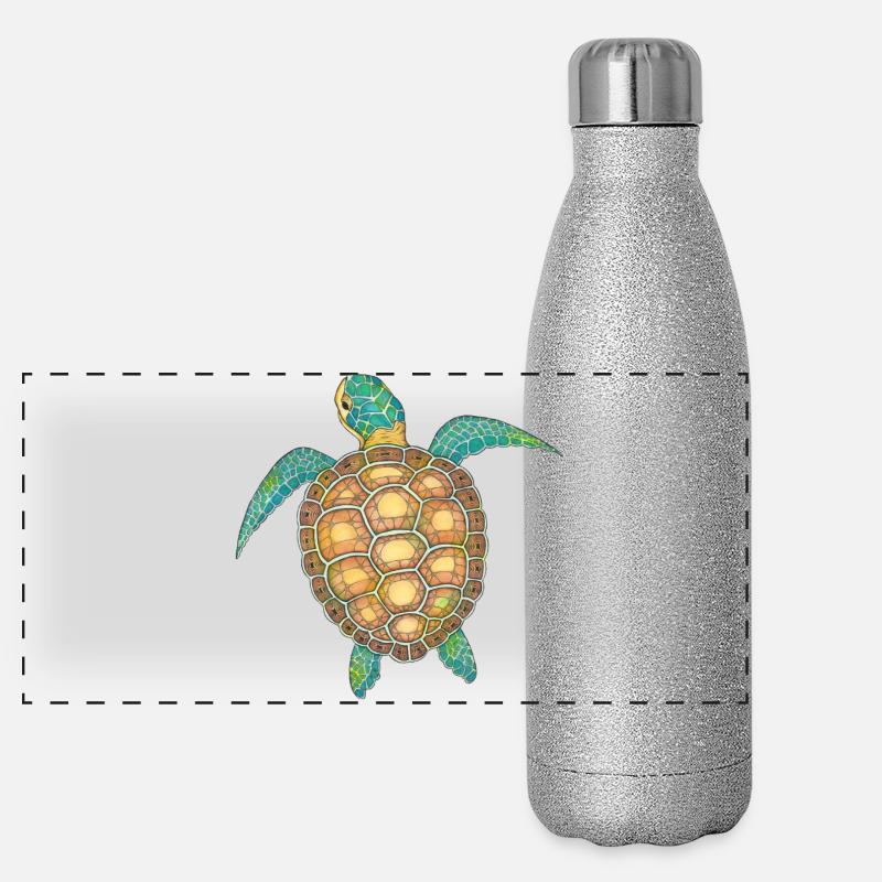 Tortue de mer dessinée à la main Gourde isotherme panoramique pailletée 500 ml