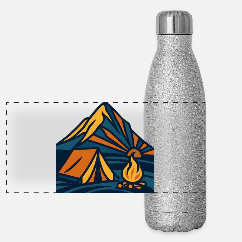Mountain Tent Campfire Evening Panoramic Glitter Thermal Bottle 500 ml