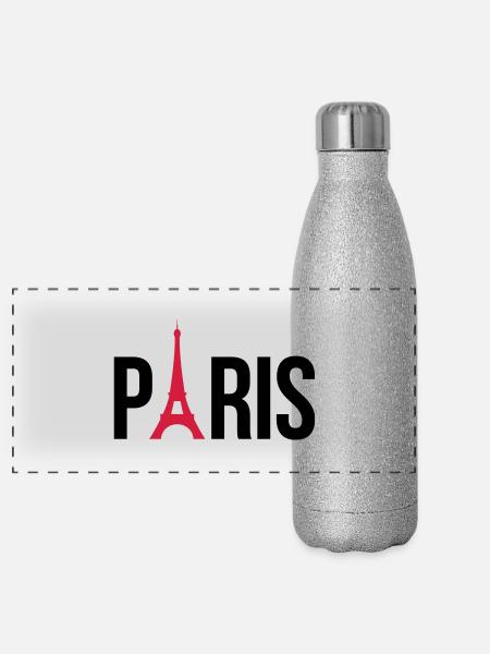 I love Paris, Paris mit Eifelturm - Panoramic Glitter Thermal Bottle 500 ml - silver glitter - Front
