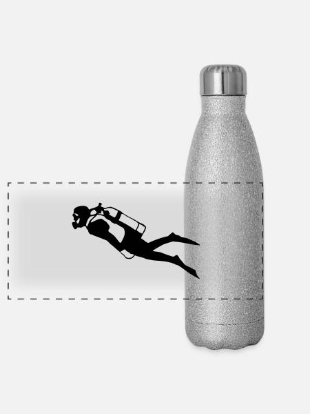 diver - taucher - Panorama Glitzer Isolierflasche 500 ml - Silber Glitzer