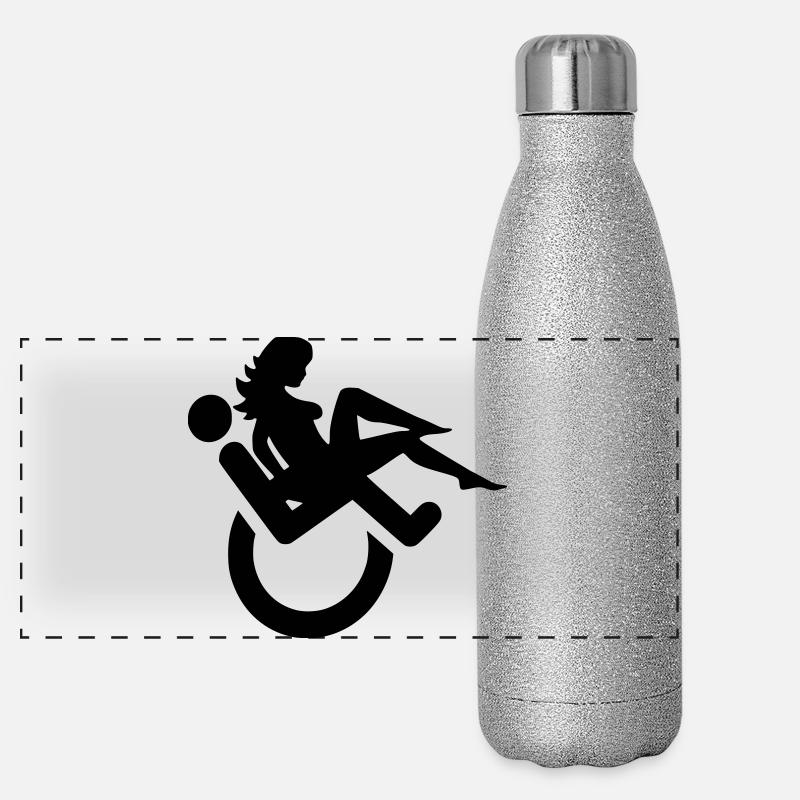 Rollstuhlfahrer mit Dame auf dem Schoß # Panorama Glitzer Isolierflasche 500 ml
