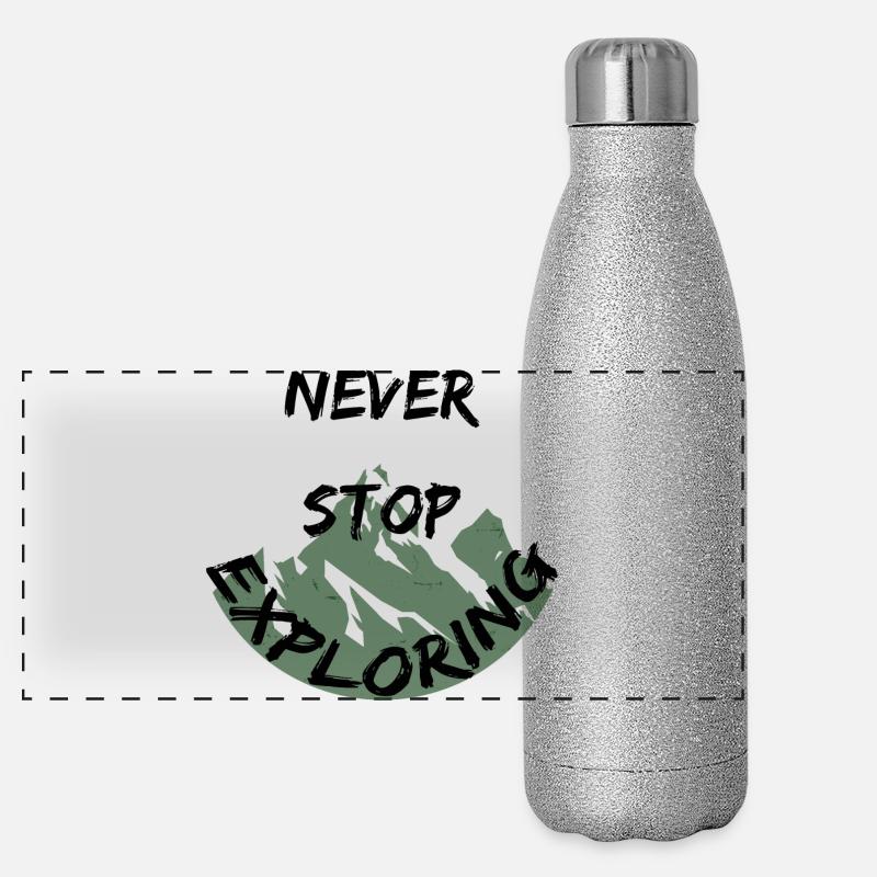 Never Stop Exploring Berge Wandern Abenteuer Panorama Glitzer Isolierflasche 500 ml