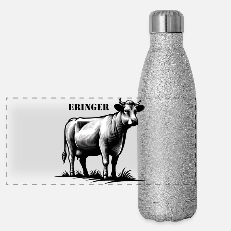 Eringer Kampfkuh – Stolz der Walliser Alpen Panorama Glitzer Isolierflasche 500 ml