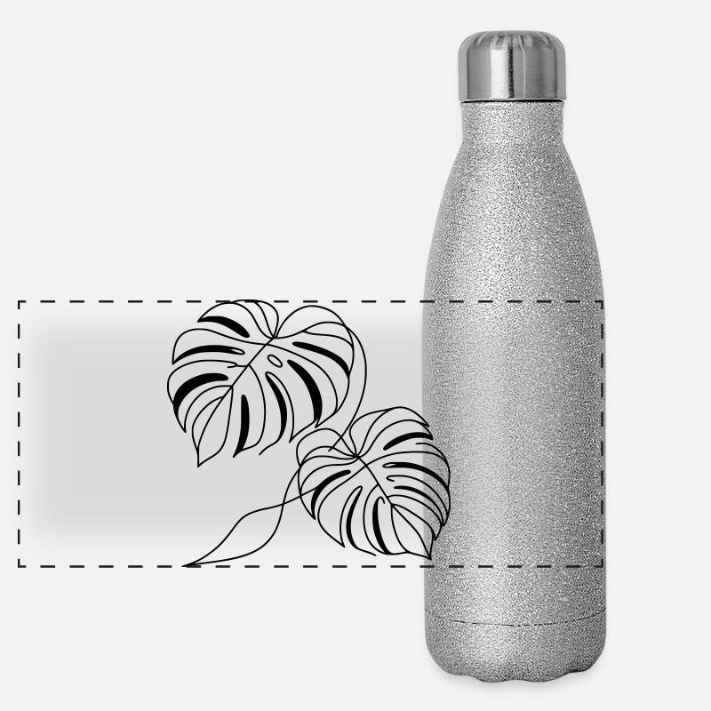 Monstera - Panorama Glitzer Isolierflasche 500 ml - Silber Glitzer