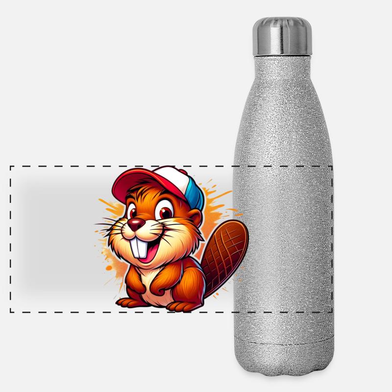 Castor avec casquette de baseball Gourde isotherme panoramique pailletée 500 ml