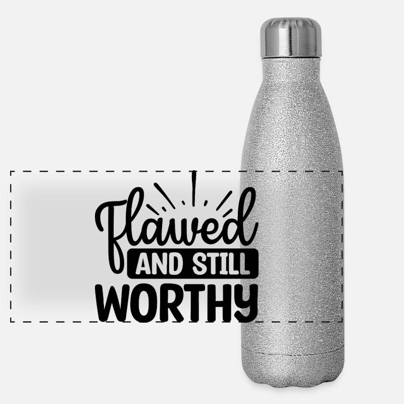 Flawed And Still Worthy - Panoramic Glitter Thermal Bottle 500 ml - silver glitter