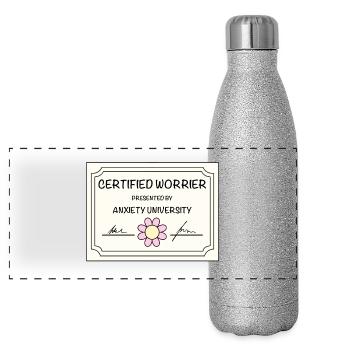 Certified Worrier Funny Anxiety Quote - Panoramic Glitter Thermal Bottle 500 ml - silver glitter - Front