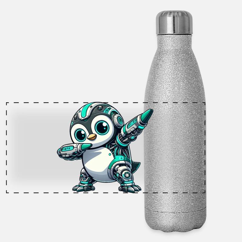 Cooler Pinguin Astronaut mit Dabbing Cyborg  Panorama Glitzer Isolierflasche 500 ml