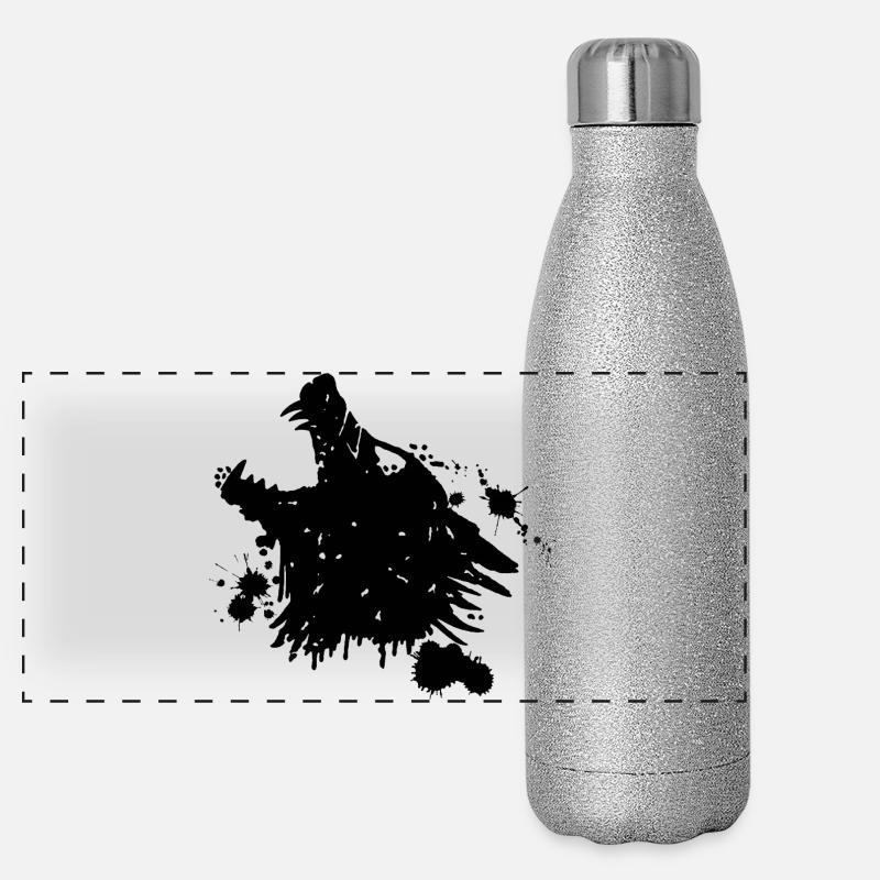 Loup noir hurlant Gourde isotherme panoramique pailletée 500 ml