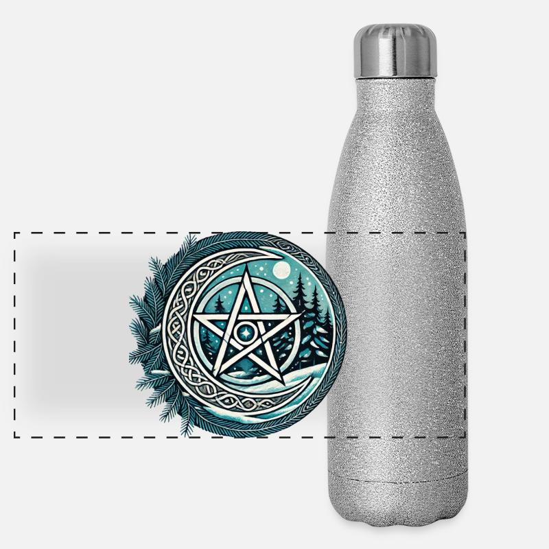 Mondschein-Wald-Pentagramm Panorama Glitzer Isolierflasche 500 ml