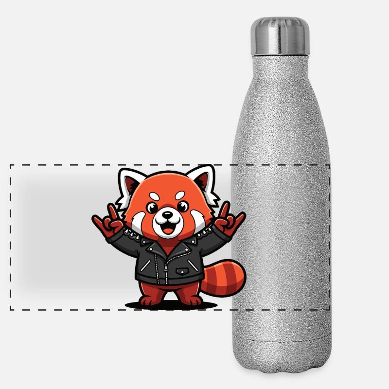 Roter Panda in Lederjacke Panorama Glitzer Isolierflasche 500 ml