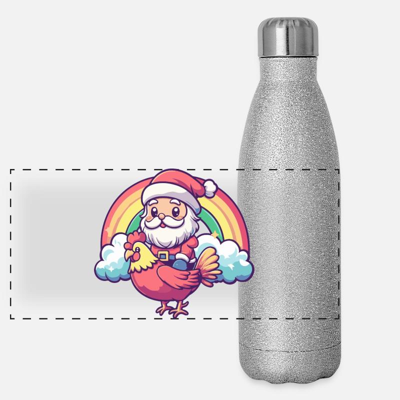 Hahn Weihnachtsmann Weihnachten Panorama Glitzer Isolierflasche 500 ml