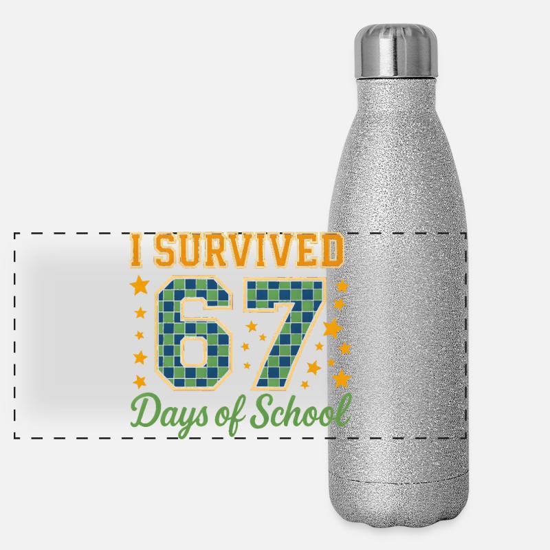 Surviving 67 days of school - Panoramic Glitter Thermal Bottle 500 ml - silver glitter