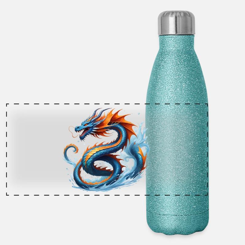 Drache Blauorange Drachesturm Panorama Glitzer Isolierflasche 500 ml