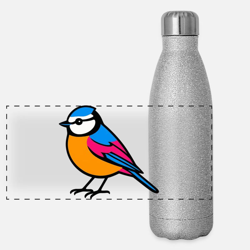 Mésange Bleue Flat Design Minimalist Gourde isotherme panoramique pailletée 500 ml