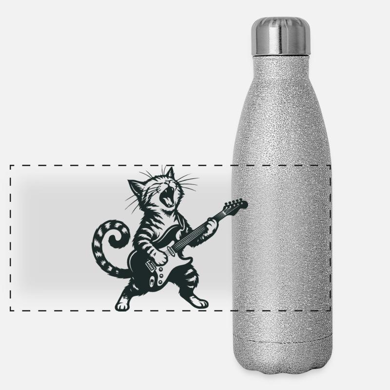 Rock ’n’ Roll Katze – Coole Gitarristen Mieze - Panoramic Glitter Thermal Bottle 500 ml - silver glitter