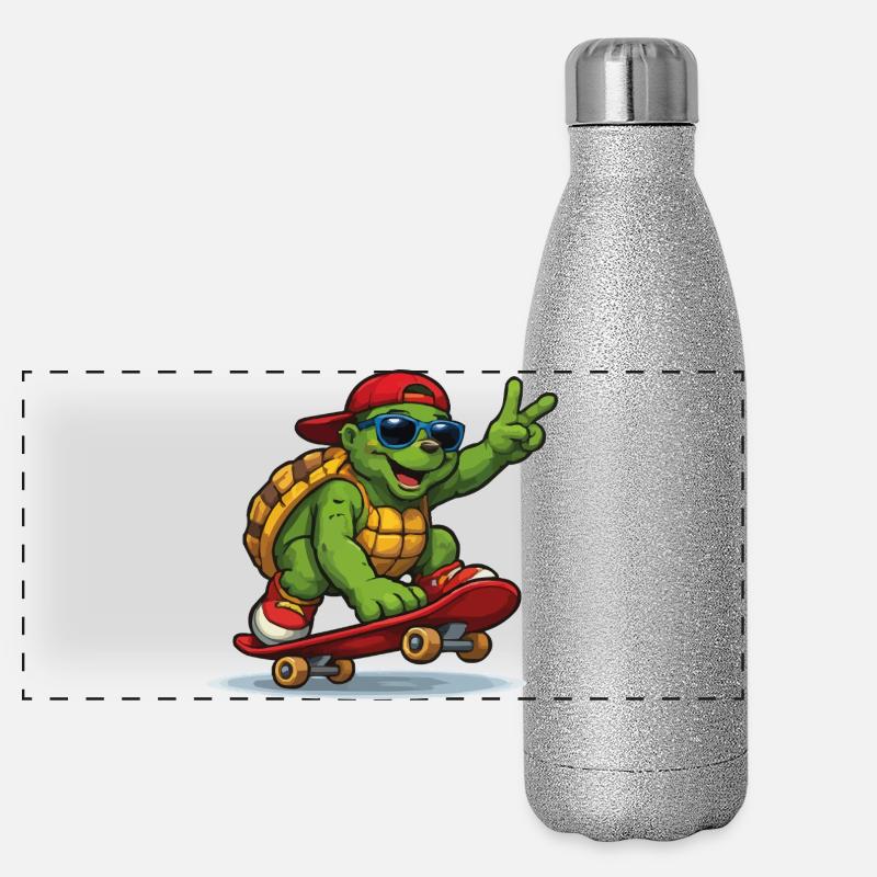 Turtle on skateboard with style Panoramic Glitter Thermal Bottle 500 ml