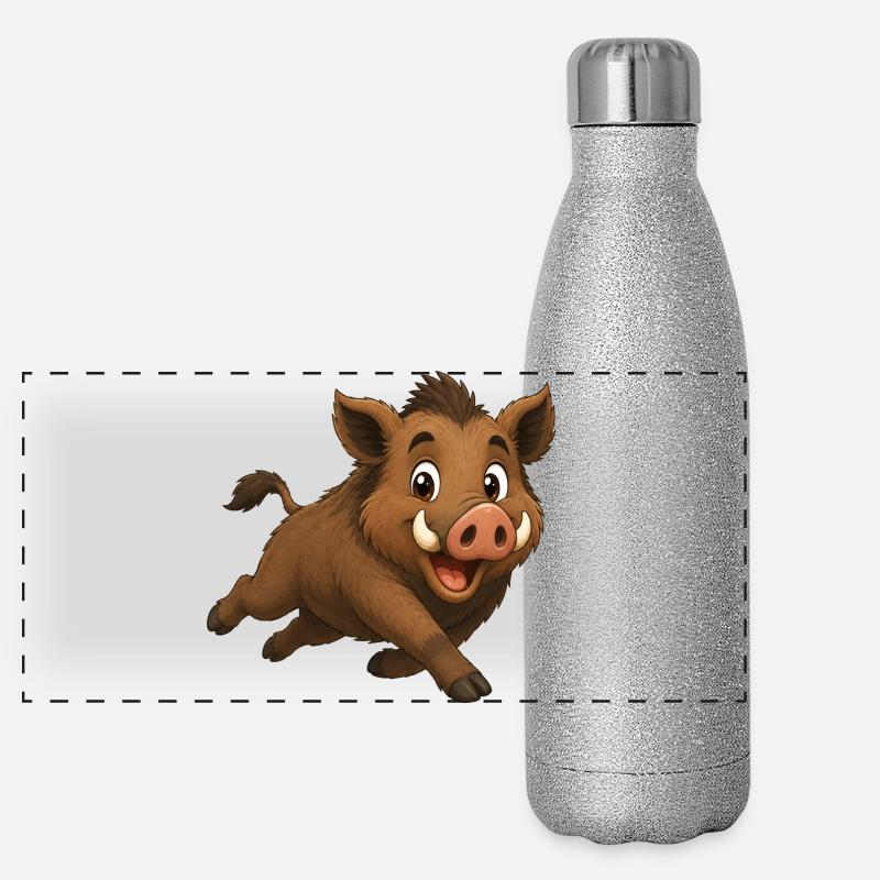 Laufendes Wildschwein Panorama Glitzer Isolierflasche 500 ml