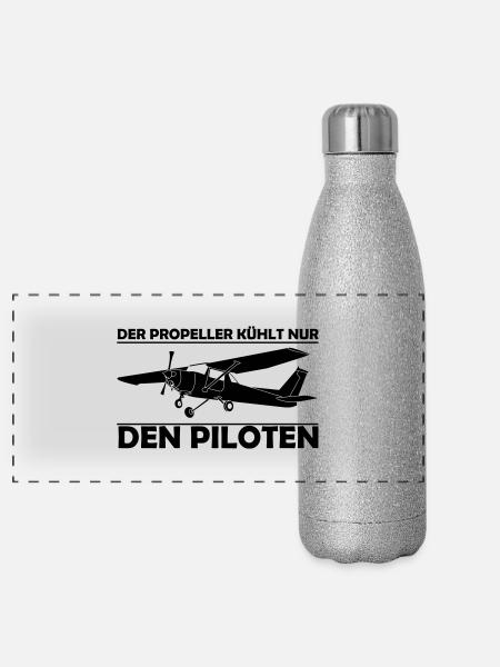 Cessna Motorflugzeug Geschenk - Panorama Glitzer Isolierflasche 500 ml - Silber Glitzer - Vorne